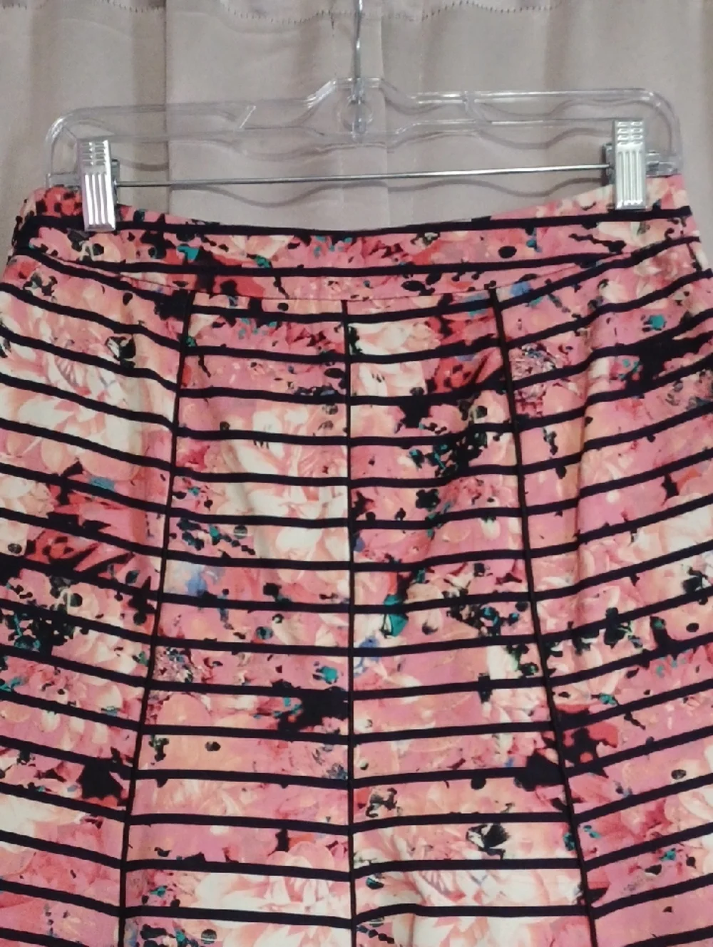Banana Republic Pink Floral Striped Fit&Flare Skater Skirt Size 4 Pockets Pink